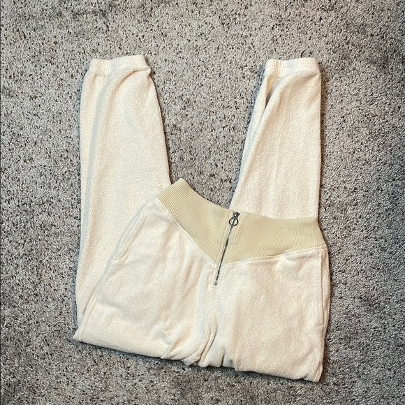 Aerie Sweatpants Womens XS Grey Zip Waist Fleece Joggers Cuffed Stretch Pockets - Picture 1 of 7